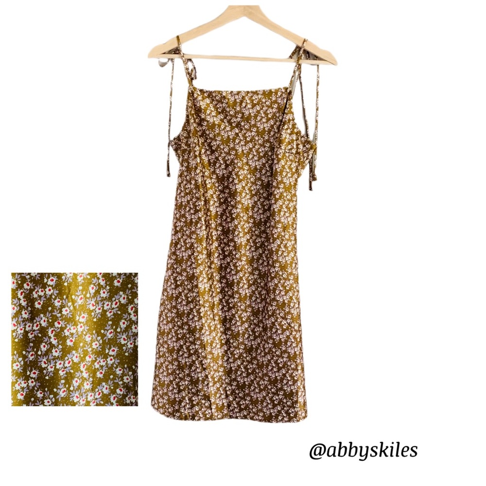 Dress Forum Las Angeles Brown Satin Floral Dress Sundress Slip Dress Small
